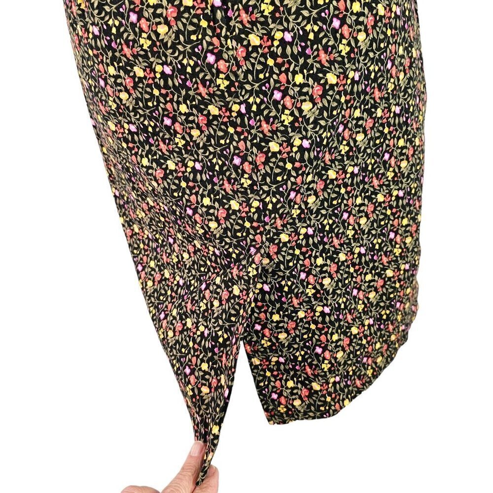 Betsy Lauren Y2K Sleeveless Cotton Sheath Dress Sz 12P Stretch Floral on Black - Picture 7 of 9